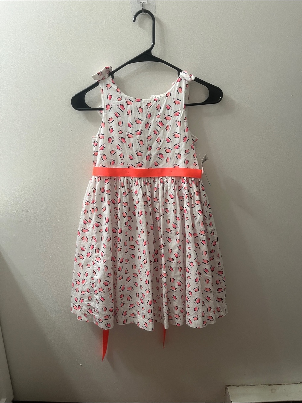OshKosh B'gosh White Dress with Pink Floral Print and Coral Ribbon